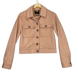 Bagatelle Suede Button Up Shacket Pink Chore Jacket Womens Size XS Houndstooth